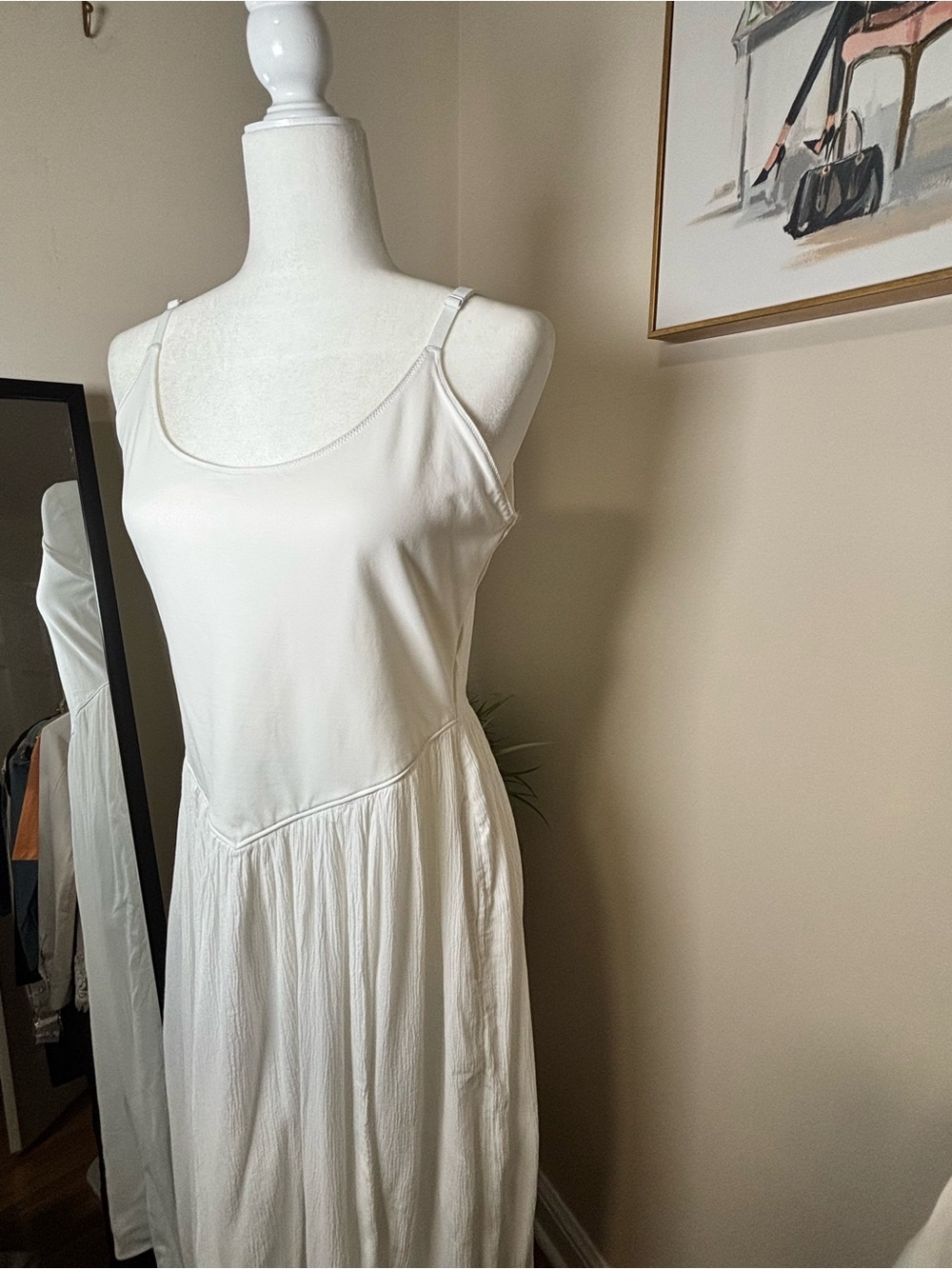Aerie White Basque V-Waist Gauze Maxi Dress Adjustable Straps Size L - Picture 3 of 8